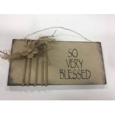 So Very Blessed country hand stenciled wooden wall art sign with burlap flower    142793184566